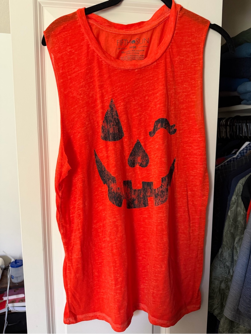 Fifth Sun Orange Halloween Pumpkin Muscle Tee